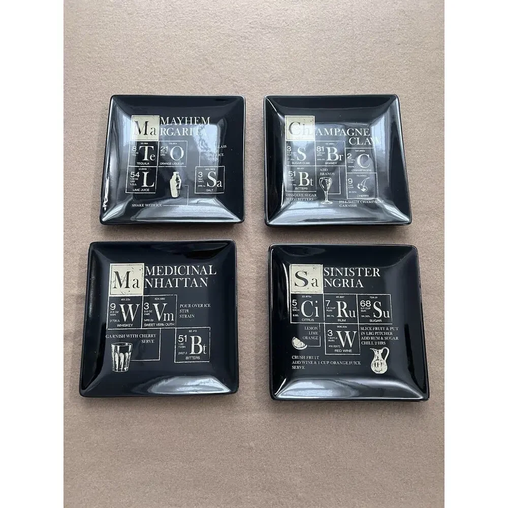 Pottery Barn Vintage Retired Periodic Cocktail Plates - Set of 4 (6